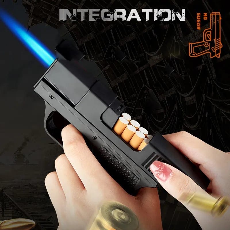 AMT Pistol Lighter, 10Pcs Regular Cigarette Case with Lighter, Metal Turbo Gun Lighter, Windproof Cigar Lighter, Inflatable Lighter With Cigarette Case, Cigarette Storage Jet Flame Lighter AMT Pistol Lighter, 10Pcs Regular Cigarette Case with Lighter, Metal Turbo Gun Lighter, Windproof Cigar Lighter, Inflatable Lighter With Cigarette Case, Cigarette Storage Jet Flame Lighter